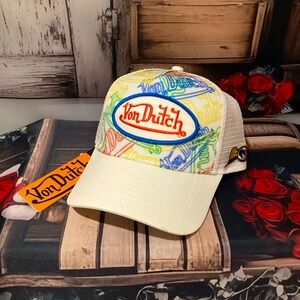 Von Dutch White Neon Print Classic Embroidered Snapback Unisex Trucker Cap